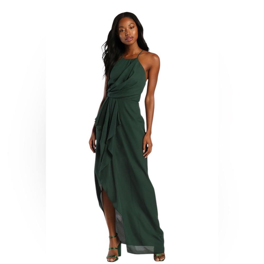 Lulus Ode to Elegance Sleeveless Navy Wrap Style Halter Dress Size XS NWT